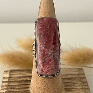 New 925 Stamped Sterling Silver Overlay Rhodochrosite Gemstone Ring Size 8.25